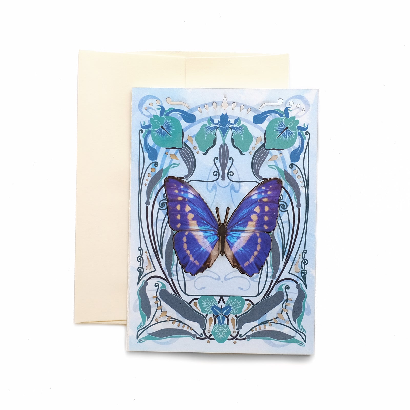 White & Blue Morpho Butterfly Greeting Card - Set of 4 - Reseller Wholesale