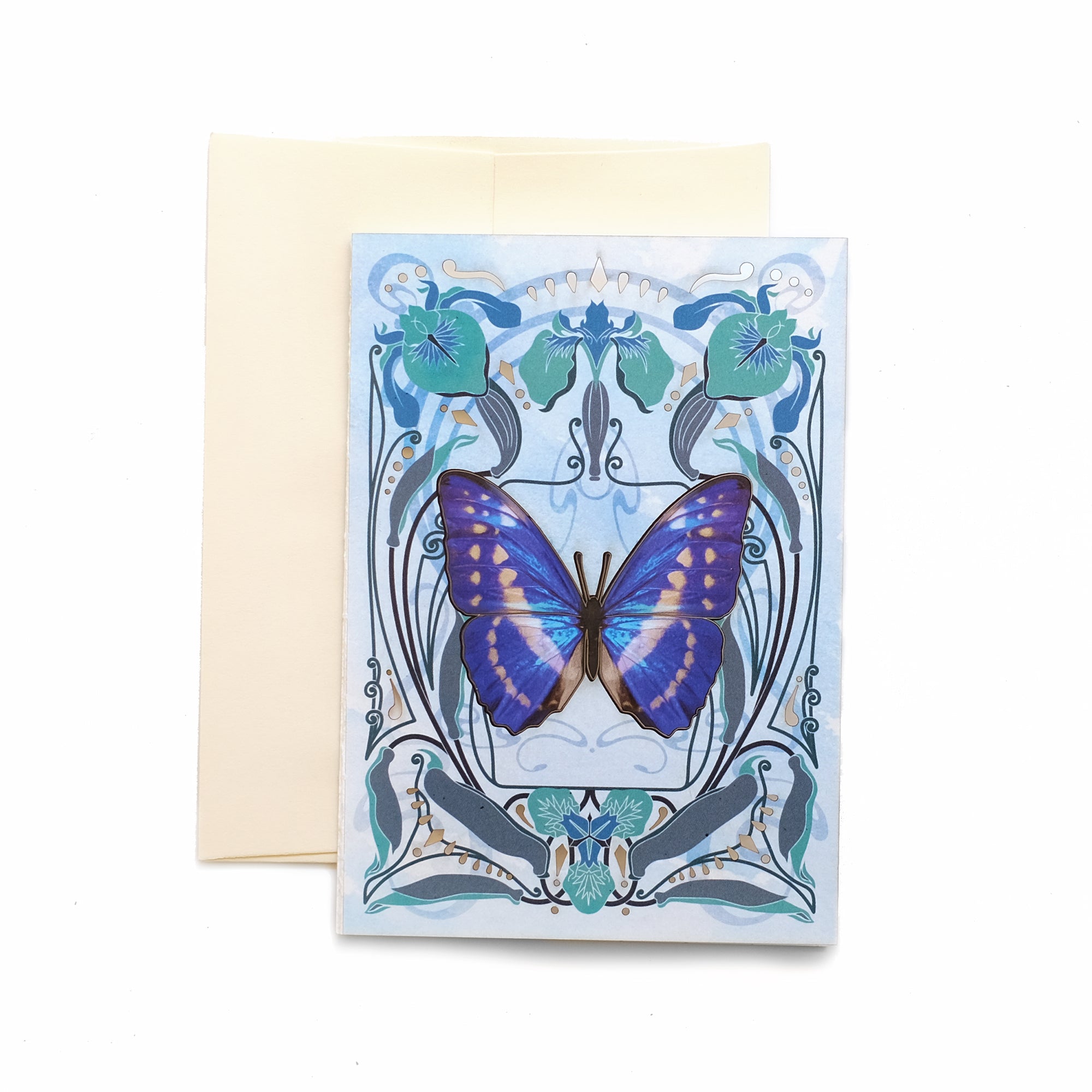 White & Blue Morpho Butterfly 'Pop-Out' Greeting Card - Set of 4 - Reseller Wholesale