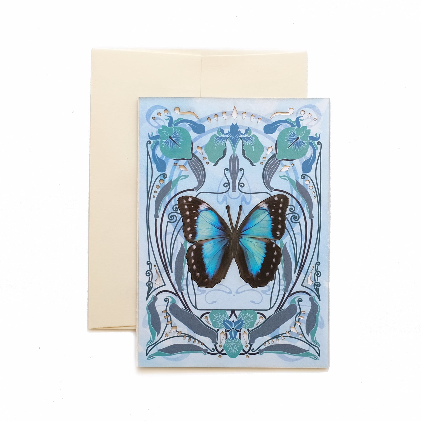 Teal Morpho Butterfly Greeting Card - Set of 4 - Reseller Wholesale