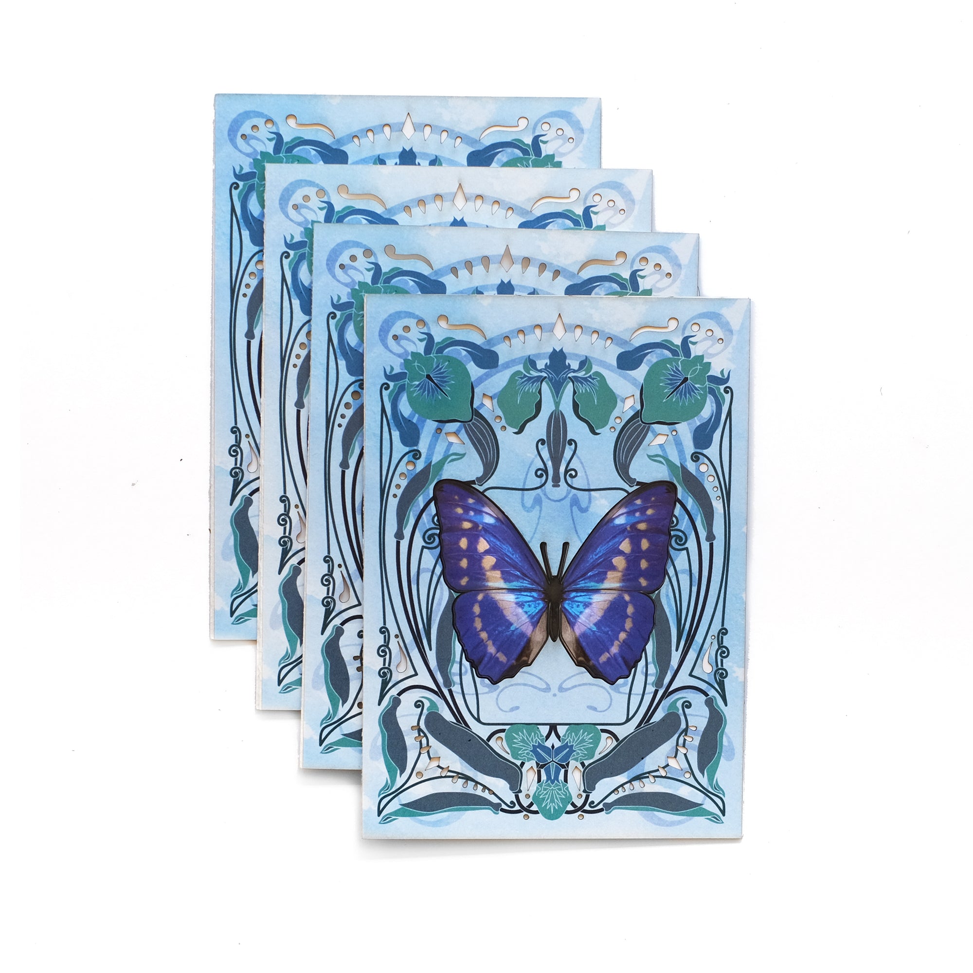 White & Blue Morpho Butterfly 'Pop-Out' Greeting Card - Set of 4 - Reseller Wholesale