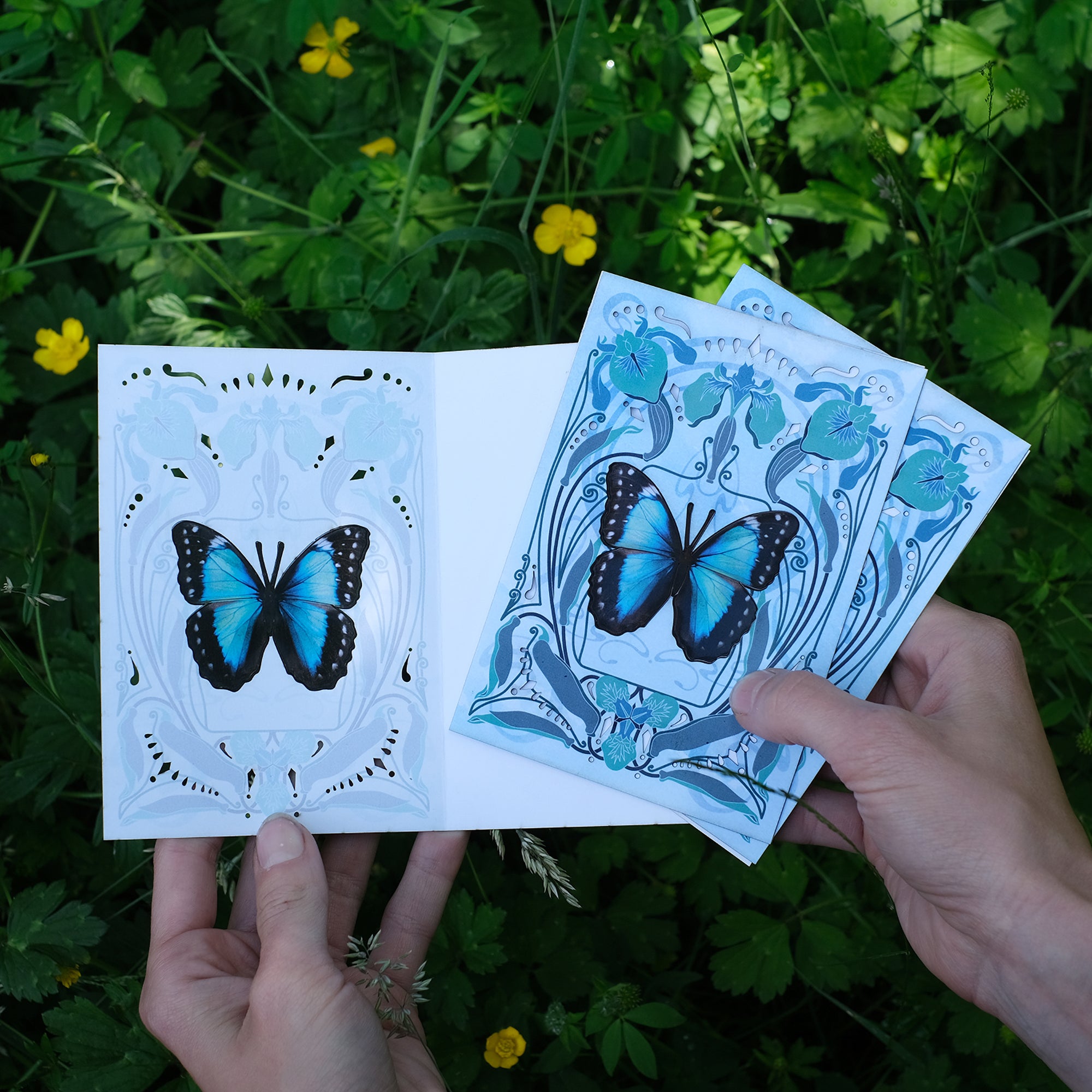 Teal Morpho Butterfly 'Pop-Out' Greeting Card - Set of 4 - Reseller Wholesale