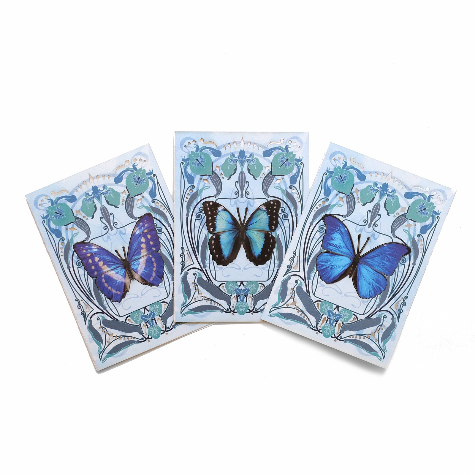 'Morpho' Butterfly Greeting Cards with Removable Butterflies - Set of 3