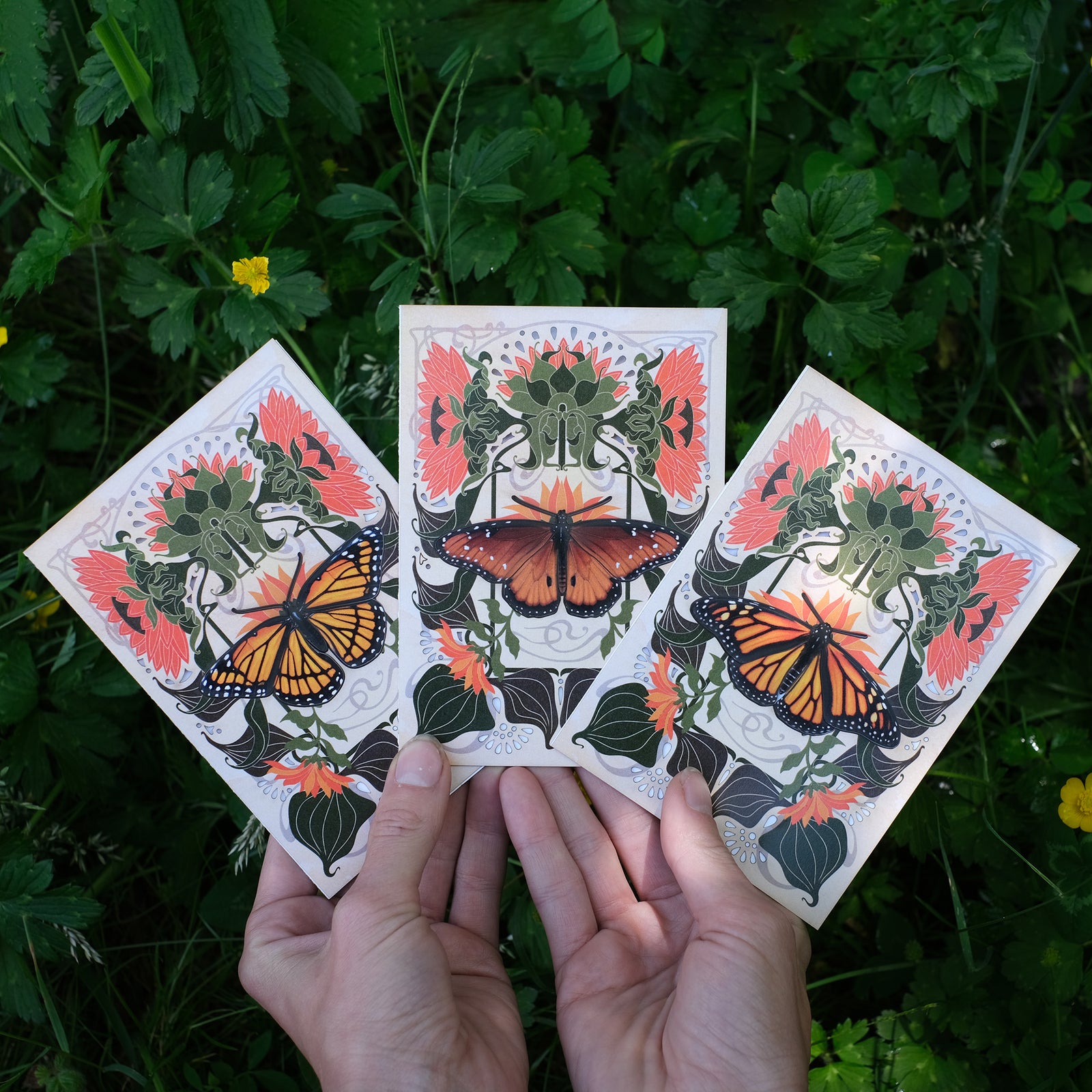 'Pollinator' Monarch Butterfly Greeting Cards with Removable Butterflies - Set of 3